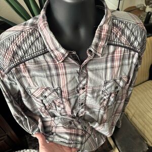 BUCKLE BLACK-Pearl snap-Western-Rockabilly-long sleeve shirt- XXL- Black Plaid